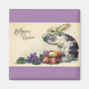 Osterhase mit Ostereiern im Korb im Vintage-Stil Magnet