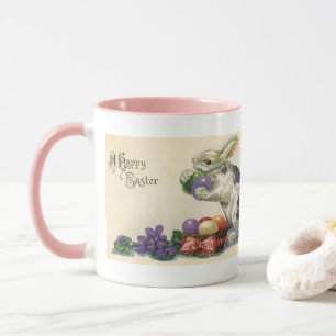 Osterhase mit Ostereiern im Korb im Vintage-Stil Tasse