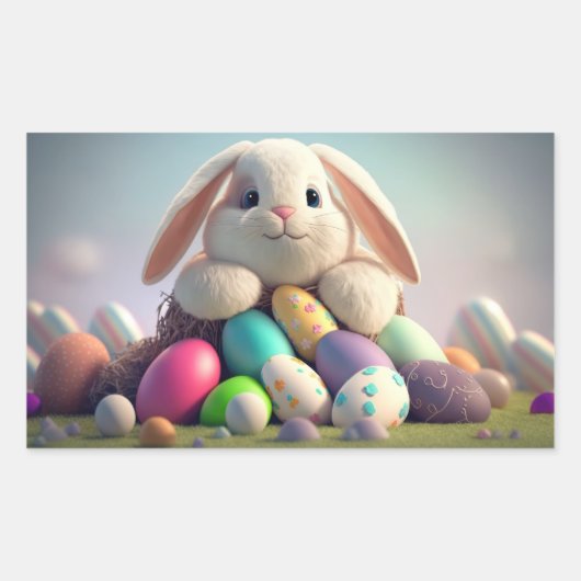 Osterhase mit Ostereiern Rechteckiger Aufkleber (Vorderseite)