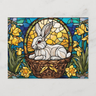 Osterhase mit Osterglocken Buntglas Feiertagspostkarte