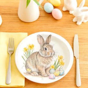 Osterhase mit Osterglocken Ostern  Pappteller