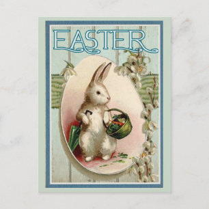 Osterhase mit Regenschirm Ostern Vintage Postkarte