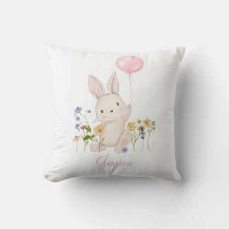 Osterhase mit rosa Ballon & Wildblumen Kissen