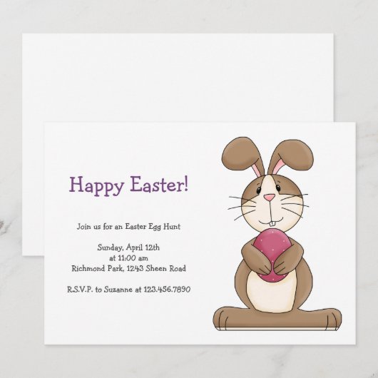 Osterhase mit rosa Ei Einladung (Vorne/Hinten)