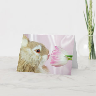 Osterhase mit rosa Tulpe Feiertagskarte