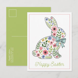 Osterhase mit rosa und blauen Wildblumen Feiertagspostkarte