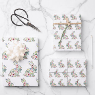 Osterhase mit rosa und blauen Wildblumen Geschenkpapier Set