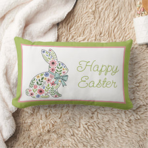 Osterhase mit rosa und blauen Wildblumen Lendenkissen
