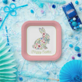 Osterhase mit rosa und blauen Wildblumen Pappteller (Party)