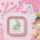Osterhase mit rosa und blauen Wildblumen Pappteller (Party)