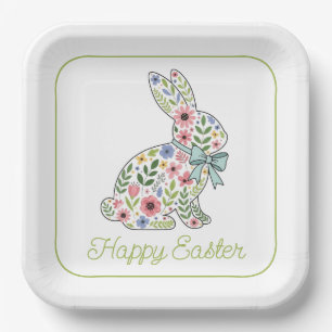 Osterhase mit rosa und blauen Wildblumen Pappteller