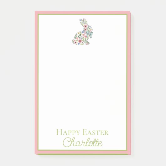 Osterhase mit rosa und blauen Wildblumen Post-it Klebezettel (Vorderseite)