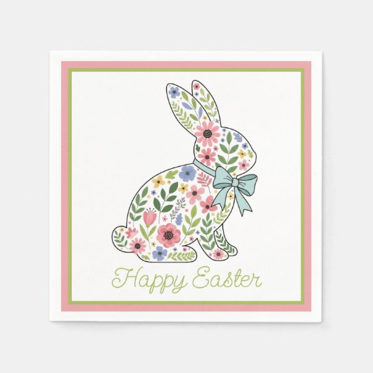 Osterhase mit rosa und blauen Wildblumen Serviette (Vorderseite)