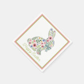 Osterhase mit rosa und blauen Wildblumen Serviette (Ecke)