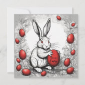 Osterhase mit rotem Ei Feiertagskarte (Vorderseite)