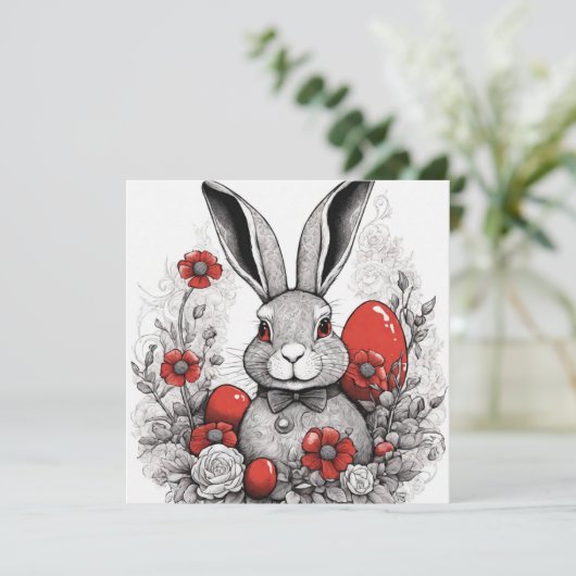 Osterhase mit roten Eiern Feiertagskarte (Stehend Vorderseite)