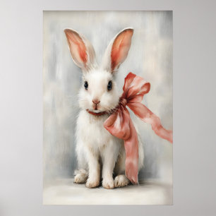 Osterhase mit Schleife Kinderzimmer Druck, Vintage Poster