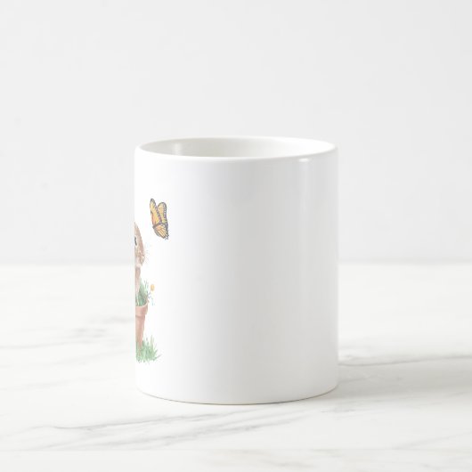 Osterhase mit Schmetterling und Blume Kaffeetasse (Mittel)