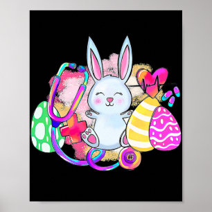 Osterhase mit Stethoskop und Ostereiern Poster