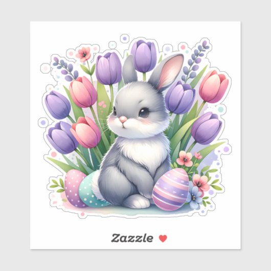 Osterhase mit Tulissen Aufkleber (Blatt)