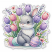 Osterhase mit Tulissen Aufkleber (Vorderseite)