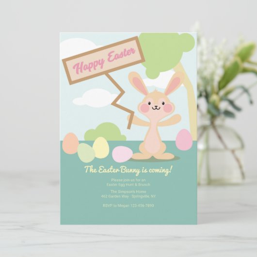 Osterhase mit Unterschrift Einladung (Stehend Vorderseite)
