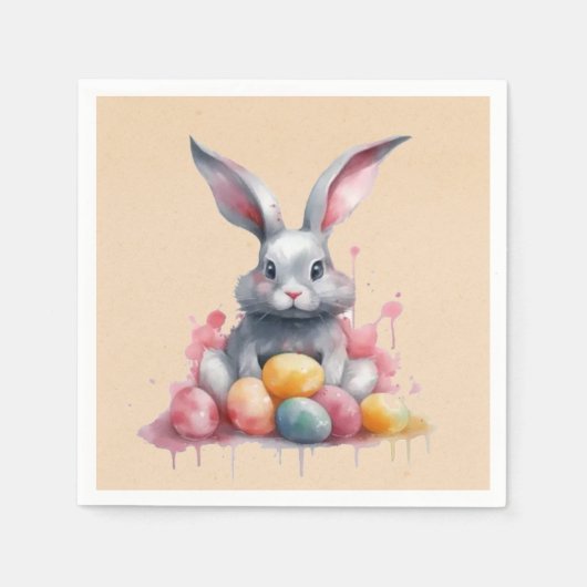 Osterhase mit Wasserfarbeneier Kinderdusche Serviette (Vorderseite)