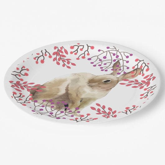 Osterhase Moderne Blumen Pappteller (Schrägansicht)