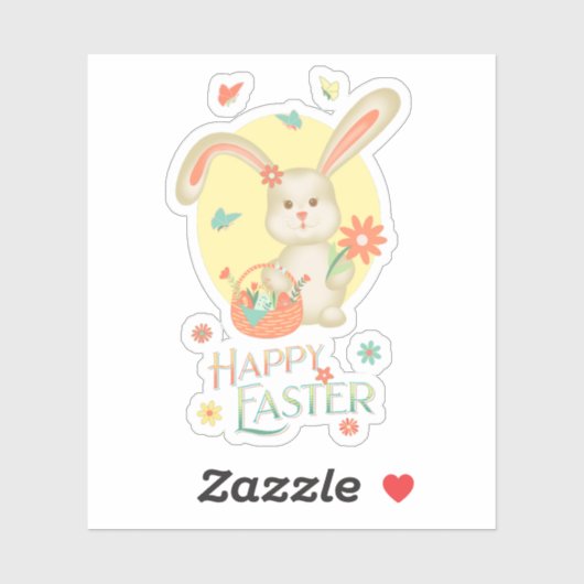 Osterhase Moderne Niedliche Blumenfarben Aufkleber (Blatt)