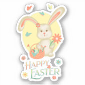 Osterhase Moderne Niedliche Blumenfarben Aufkleber (Vorderseite)