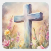 Osterhase niedlich Blumenlehrer Quadratischer Aufkleber (Vorderseite)