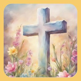 Osterhase niedlich Blumenlehrer Quadratischer Aufkleber