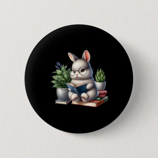 Osterhase Niedliche Bunny Book Lovers Paradies Button (Vorderseite)