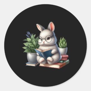 Osterhase Niedliche Bunny Book Lovers Paradies Runder Aufkleber