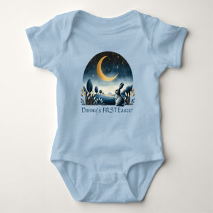 Osterhase Nightsky Moon Blau Baby Strampler