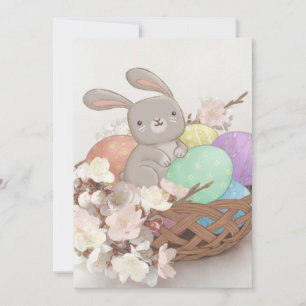Osterhase, Ostereier & Blumen Illustration Einladung