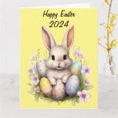 Osterhase & Ostereier Kunstwerk Karte (Gelbe Blume)