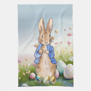 Osterhase Ostereier und Wildblumen Geschirrtuch