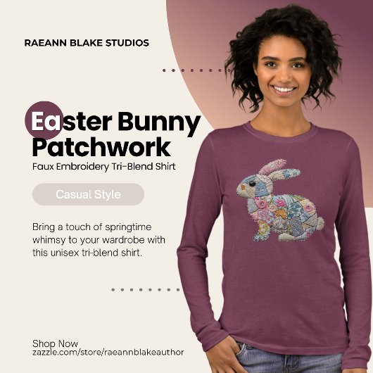 Osterhase Patchwork-Faux-Bordüre Tri-Blend Shirt
