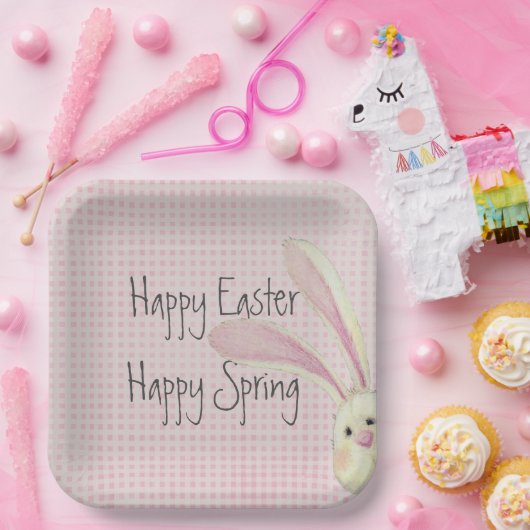 Osterhase Peking auf Gingham Pappteller (Party)