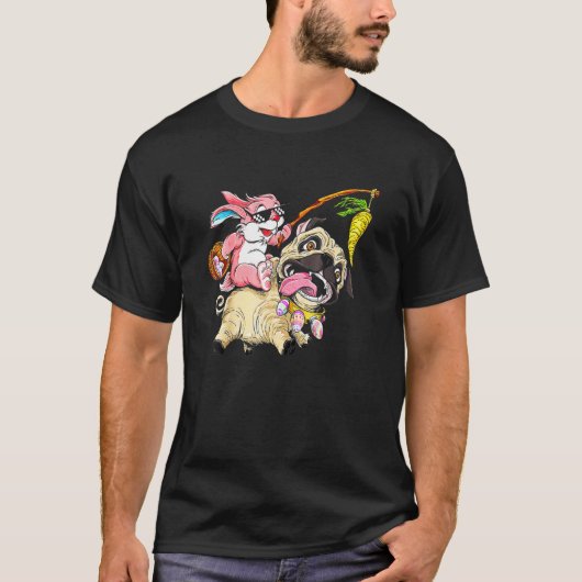 Osterhase Pug Osterkorb Eier T-Shirt (Vorderseite)