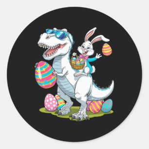 Osterhase reitet auf einem T-Rex-Dinosaurier, der  Runder Aufkleber