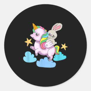 Osterhase Reitet Ein Einhorn Mädchen T-Shirt.png Runder Aufkleber