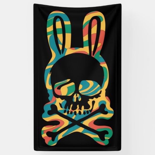Osterhase Retro Gefärbte Krawatte Bunny Skull Kreu Banner (Vertikal)