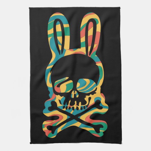 Osterhase Retro Gefärbte Krawatte Bunny Skull Kreu Geschirrtuch (Vertikal)