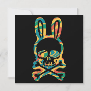 Osterhase Retro Tie Dye Hase Totenkopf Kreuz Knoch Feiertagskarte