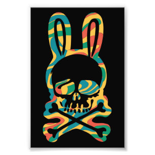 Osterhase Retro Tie Dye Hase Totenkopf Kreuz Knoch Fotodruck
