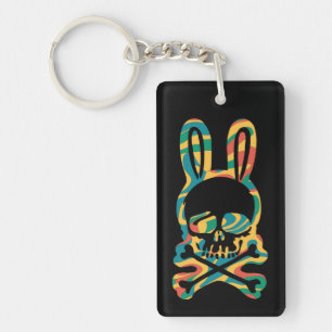 Osterhase Retro Tie Dye Hase Totenkopf Kreuz Knoch Schlüsselanhänger