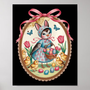 Osterhase Robin Vogel Ostereiersuche Vintage Frühl Poster
