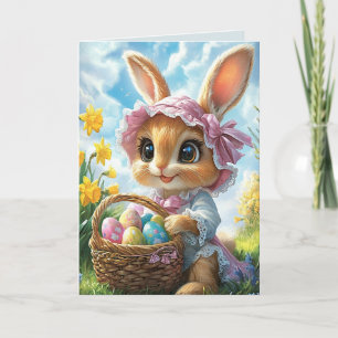 Osterhase rosa Haube Korb Eier Karte